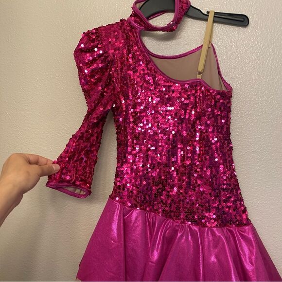 WEISSMAN Dance Costume hot pink sequin one sleeve CALL ME MAYBE 9243 SA adult - Picture 5 of 13